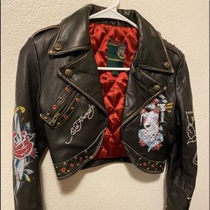 Ed Hardy Love Kills Slowly Genuine Leather Jacket